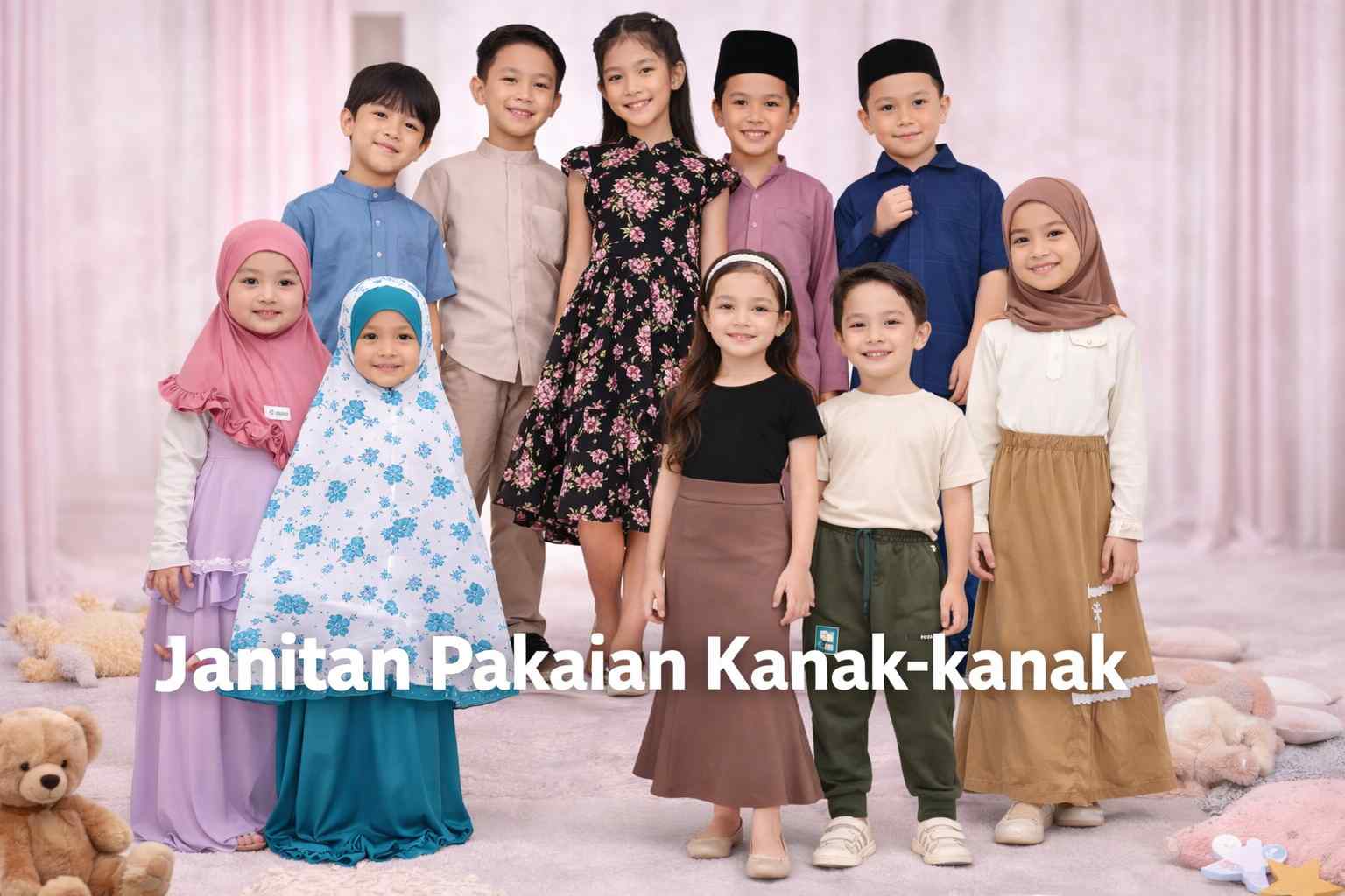 Pakaian kanak-kanak lelaki dan perempuan pelbagai jenis dipakai model kanak-kanak Malaysia, sesuai untuk jahitan custom