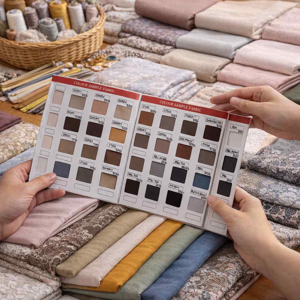 Buku sample warna kain dengan pelbagai pilihan tone untuk pemilihan material pakaian custom